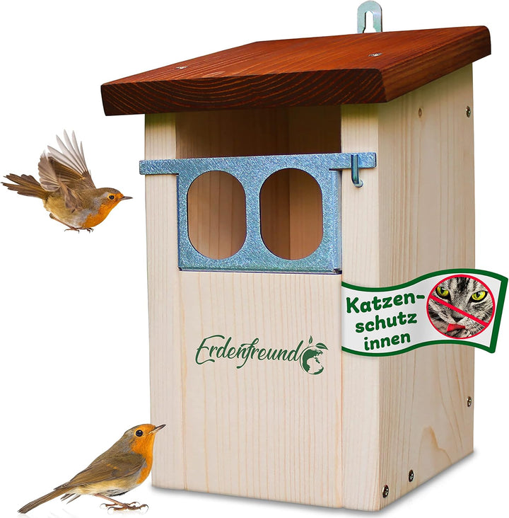 ERDENFREUND® Nistkasten Rotkehlchen mit Marder-/Katzenschutz räubersicher Nistkasten für Vögel Rotsc