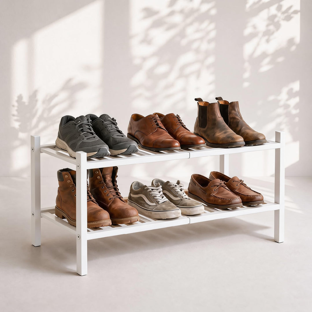 Schuhregal aus Bambus, Schuhablage mit 2 Ebenen, 68 x 28 x 32 cm, Erweiterbar Stapelbar, Schuhschran