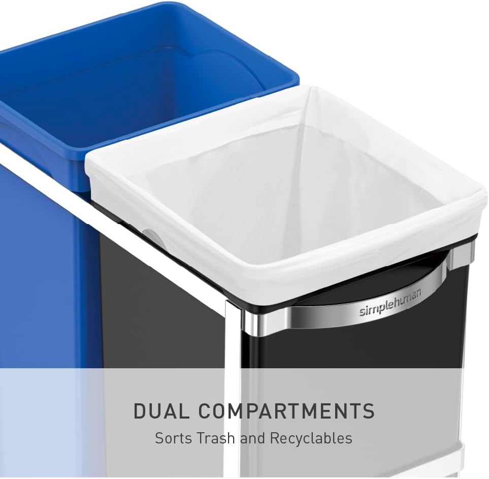simplehuman CW1016 35 Liter (20/15) ausziehbarer Schrank-Recycler Mülltrennsystem 2 Fach Einbau Abfa