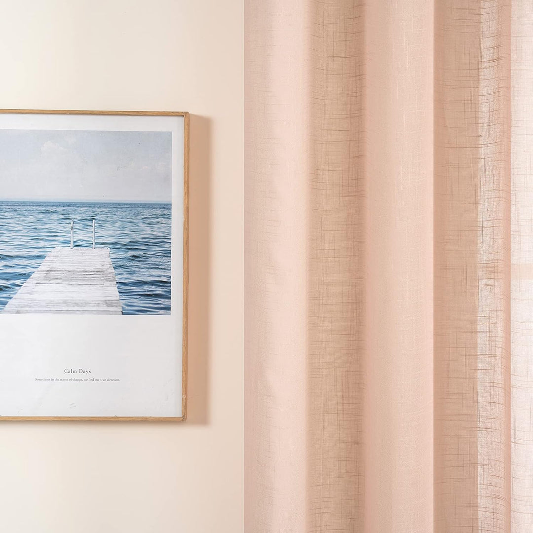 MIULEE 2er Set Voile Vorhang Sheer Leinenvorhang mit Ösen Transparente Leinen Optik Gardine Ösenscha