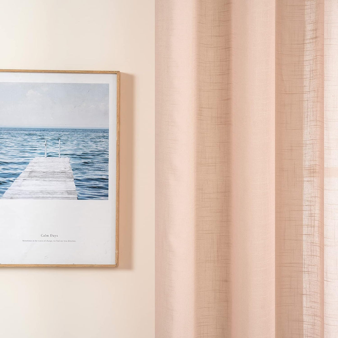 MIULEE 2er Set Voile Vorhang Sheer Leinenvorhang mit Ösen Transparente Leinen Optik Gardine Ösenscha