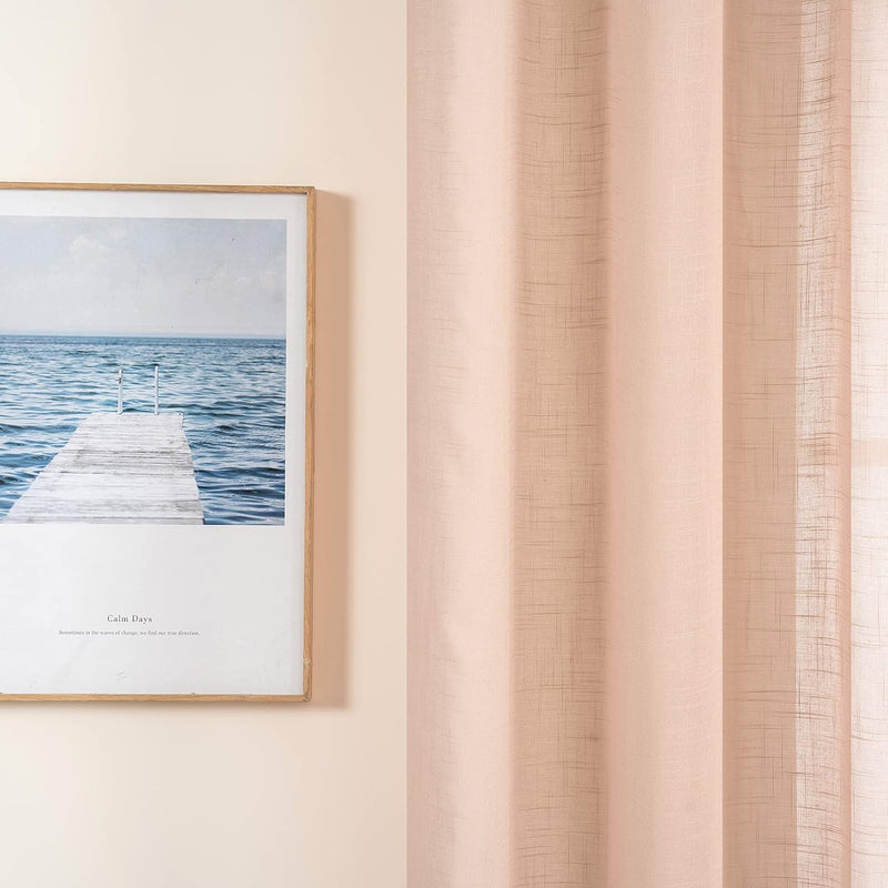 MIULEE 2er Set Voile Vorhang Sheer Leinenvorhang mit Ösen Transparente Leinen Optik Gardine Ösenscha