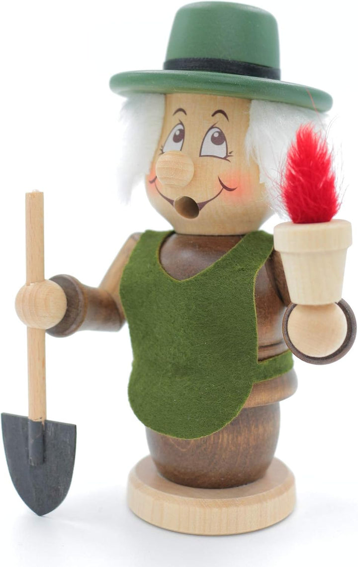 Kuhnert - Original Erzgebirgische Holzkunst Räuchermann Räucherfigur Wichtel 15cm - Gärtner