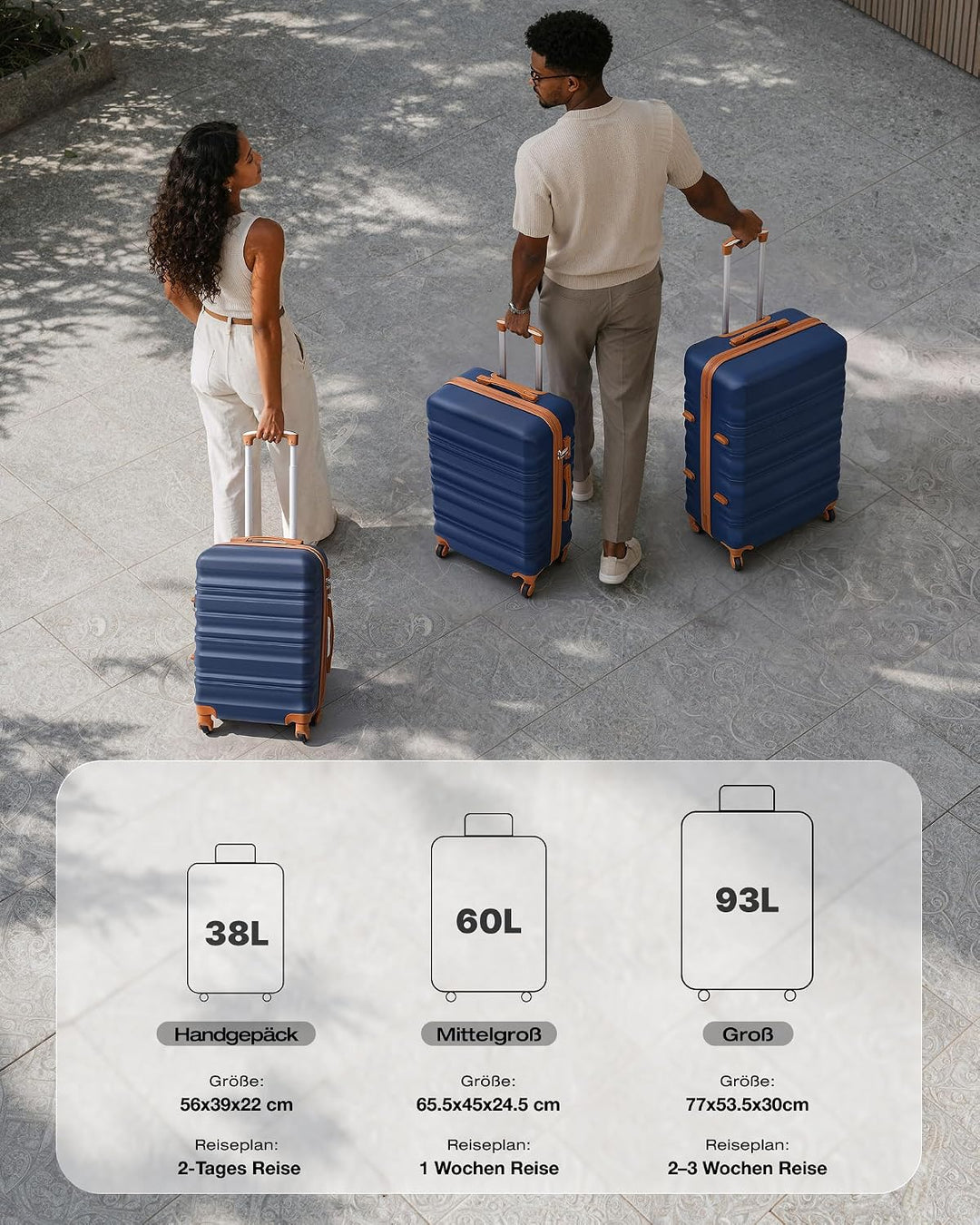COOLIFE Hartschalen-Koffer Trolley Rollkoffer Reisekoffer mit TSA-Schloss und 4 Rollen (Blau/Braun,