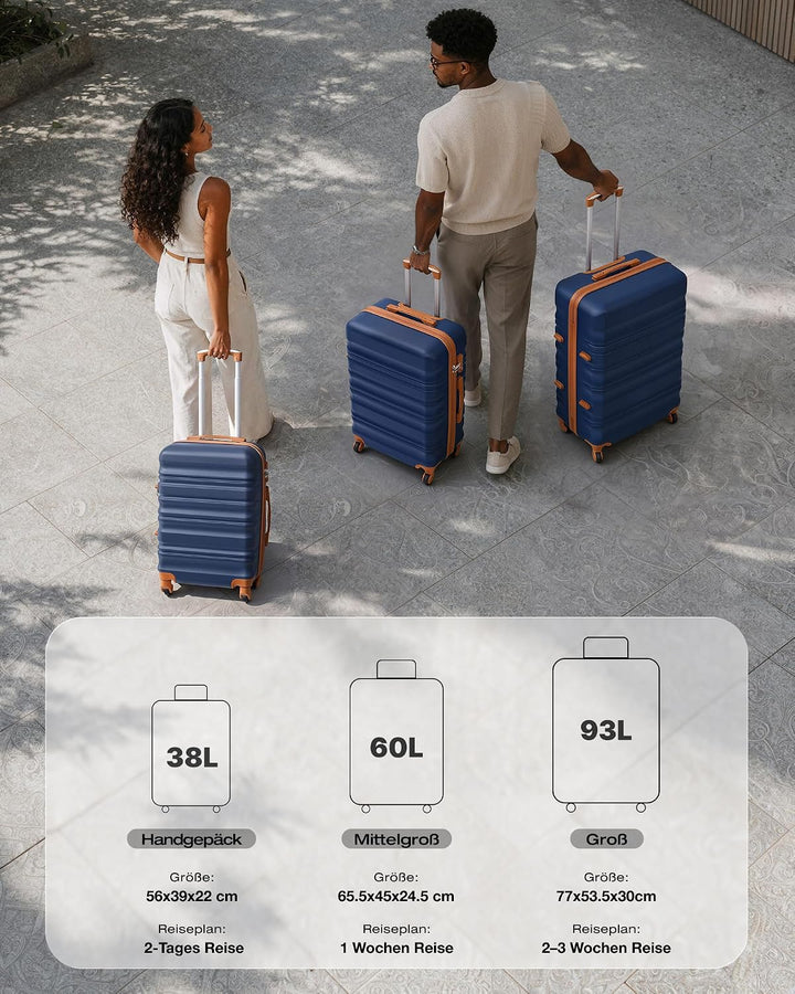 COOLIFE Hartschalen-Koffer Trolley Rollkoffer Reisekoffer mit TSA-Schloss und 4 Rollen (Blau/Braun,