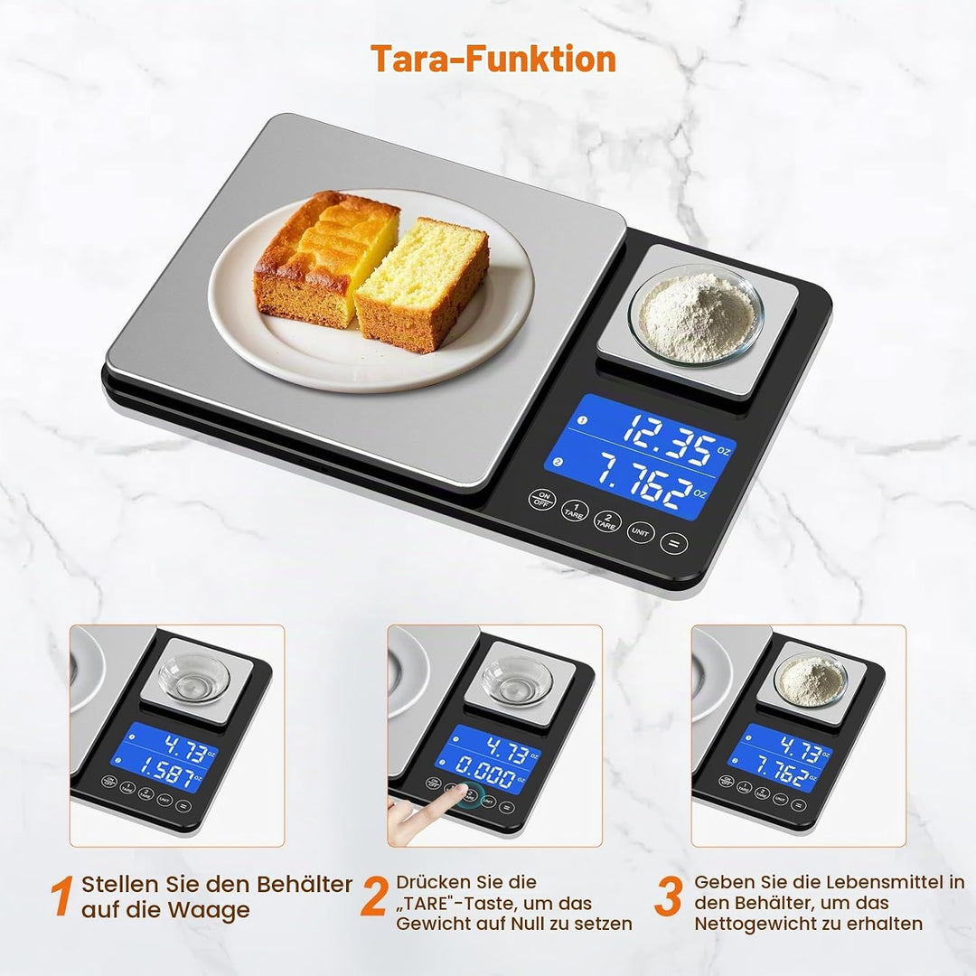 BRICH Digitale Küchenwaage mit Dualer Plattform – 500g/0,01g &amp; 15kg/1g Präzision, Summierungsfunktio
