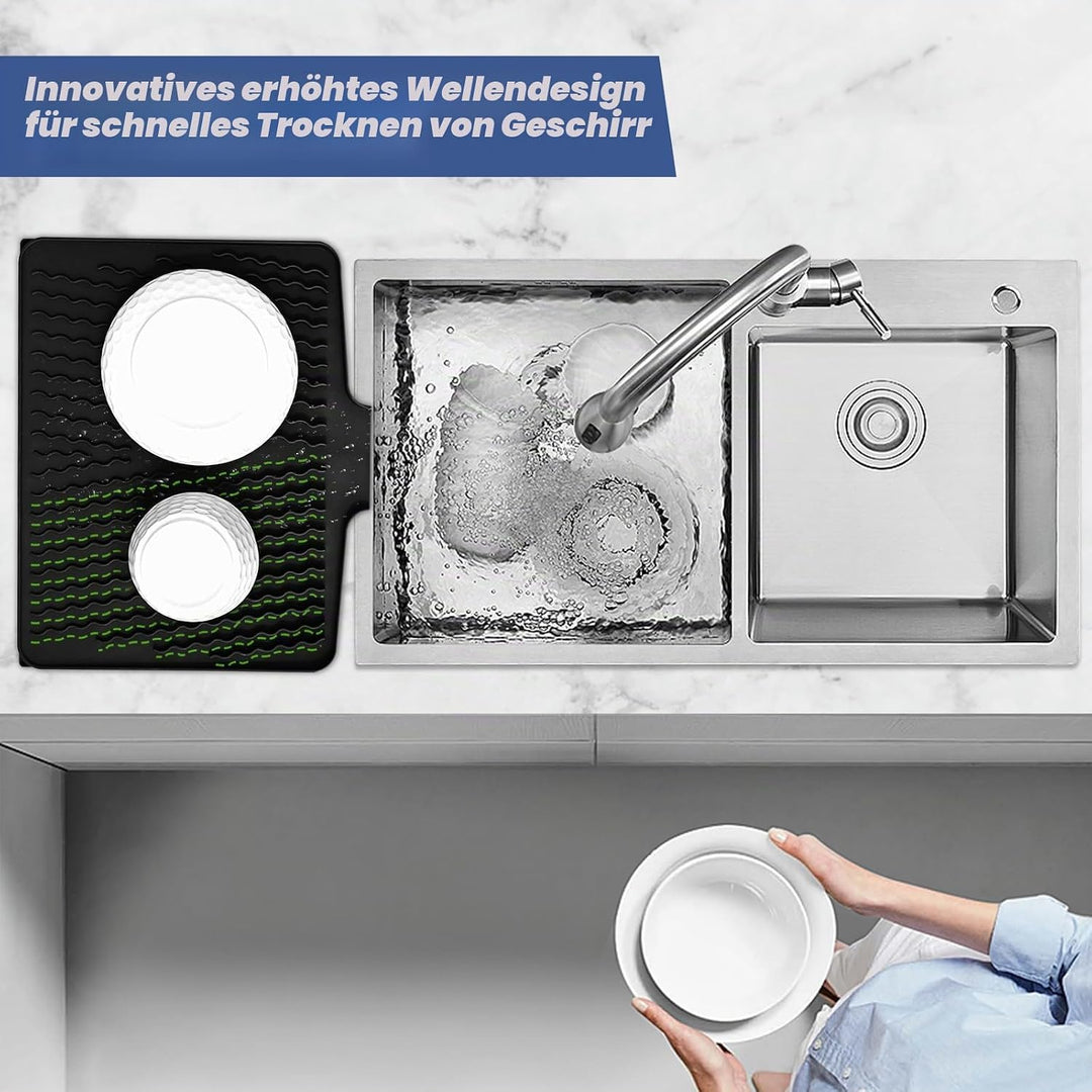 Abtropfmatte Ohne Falten 40x33x1.5cm | Silikon Abtropfmatte Geschirr für die Küche Spüle | Schrägdes