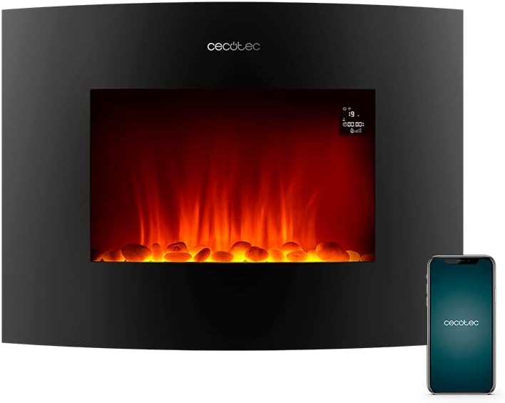 Cecotec Dekorativer Elektrischer Kaminofen ReadyWarm 2250 Curved Flames Connected. 22", 2000 W, Steu