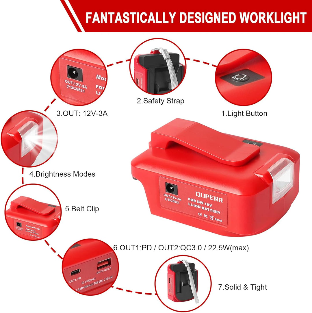 USB Akku Adapter für Milwaukee M18 18V Akku, Konverter mit Dual-USB-Ladeanschlüssen, DC 12V Port, Ka