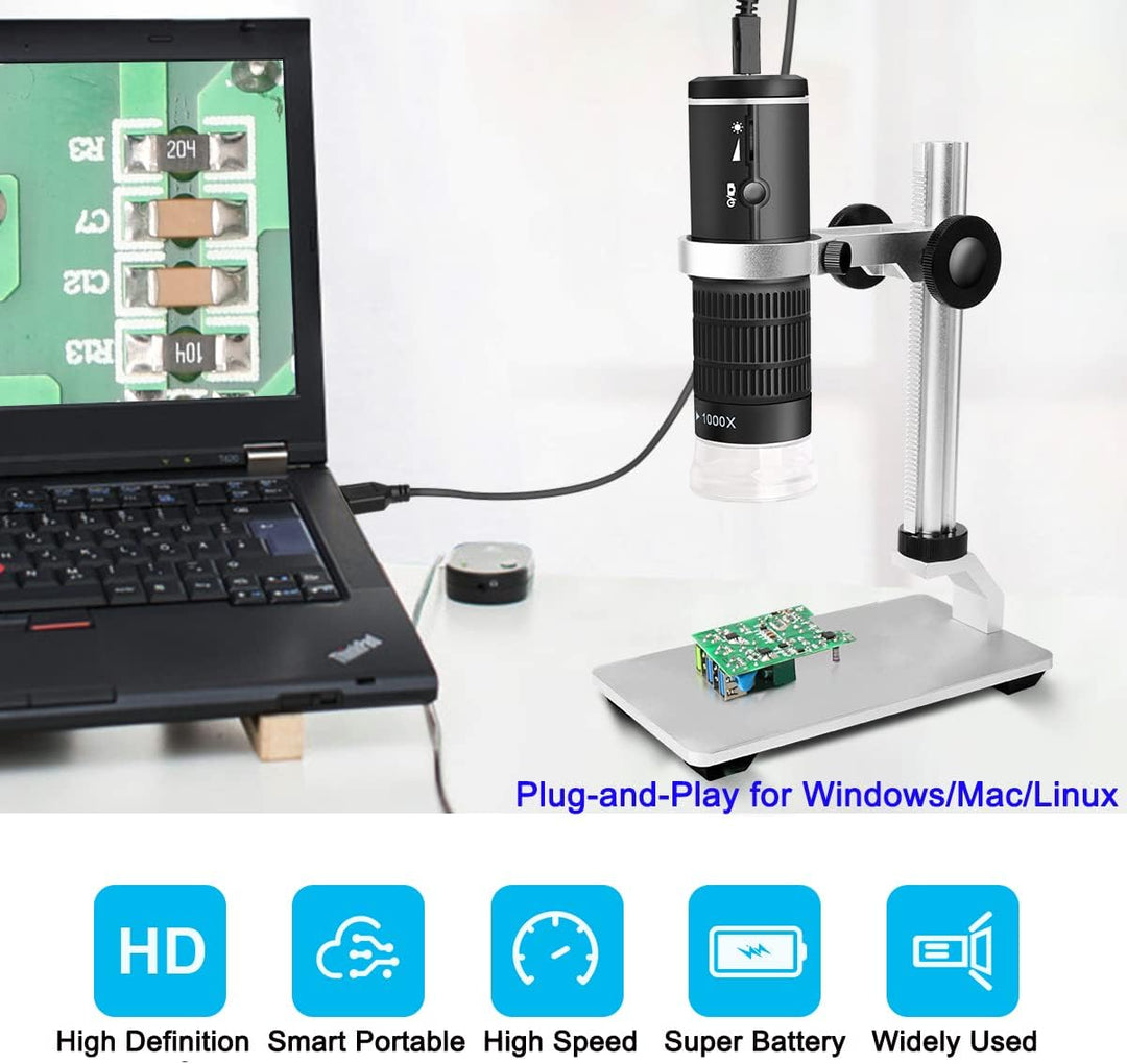 Jiusion WiFi USB-Digitalmikroskop HD Auflösung 50 bis 1000fache drahtlose Vergrösserung Endoskop 8 L