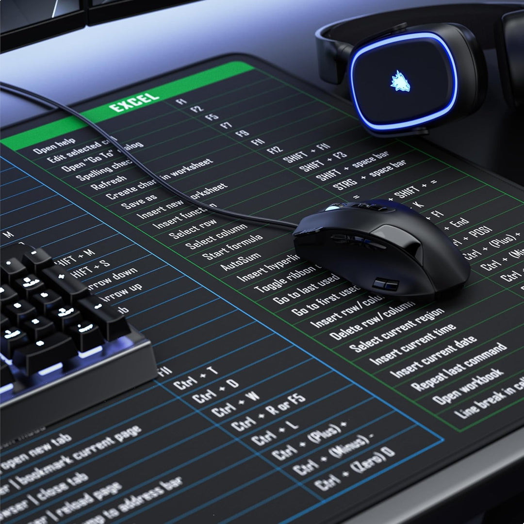 TITANWOLF - XXL Speed Gaming Mauspad 1200 x 600mm - Excel Windows Outlook Word Shortcut Tastenkürzel