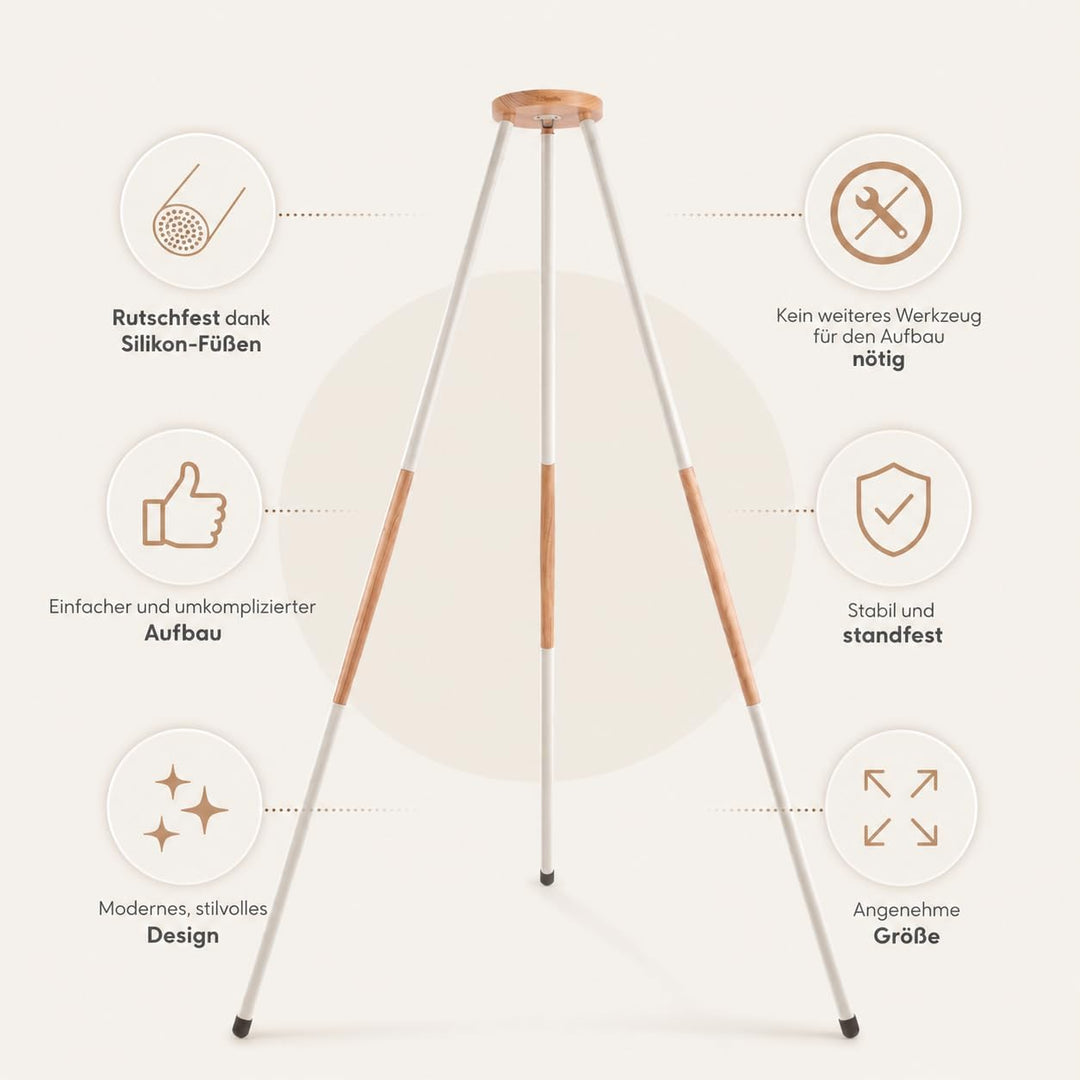 Premium Baby Federwiege mit Tipi-Gestell - Beige Federwiege mit beigem Tipi-Gestell - für Babys ab G