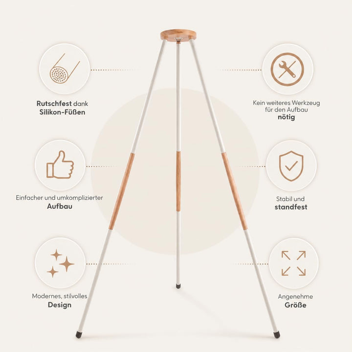 Premium Baby Federwiege mit Tipi-Gestell - Beige Federwiege mit beigem Tipi-Gestell - für Babys ab G