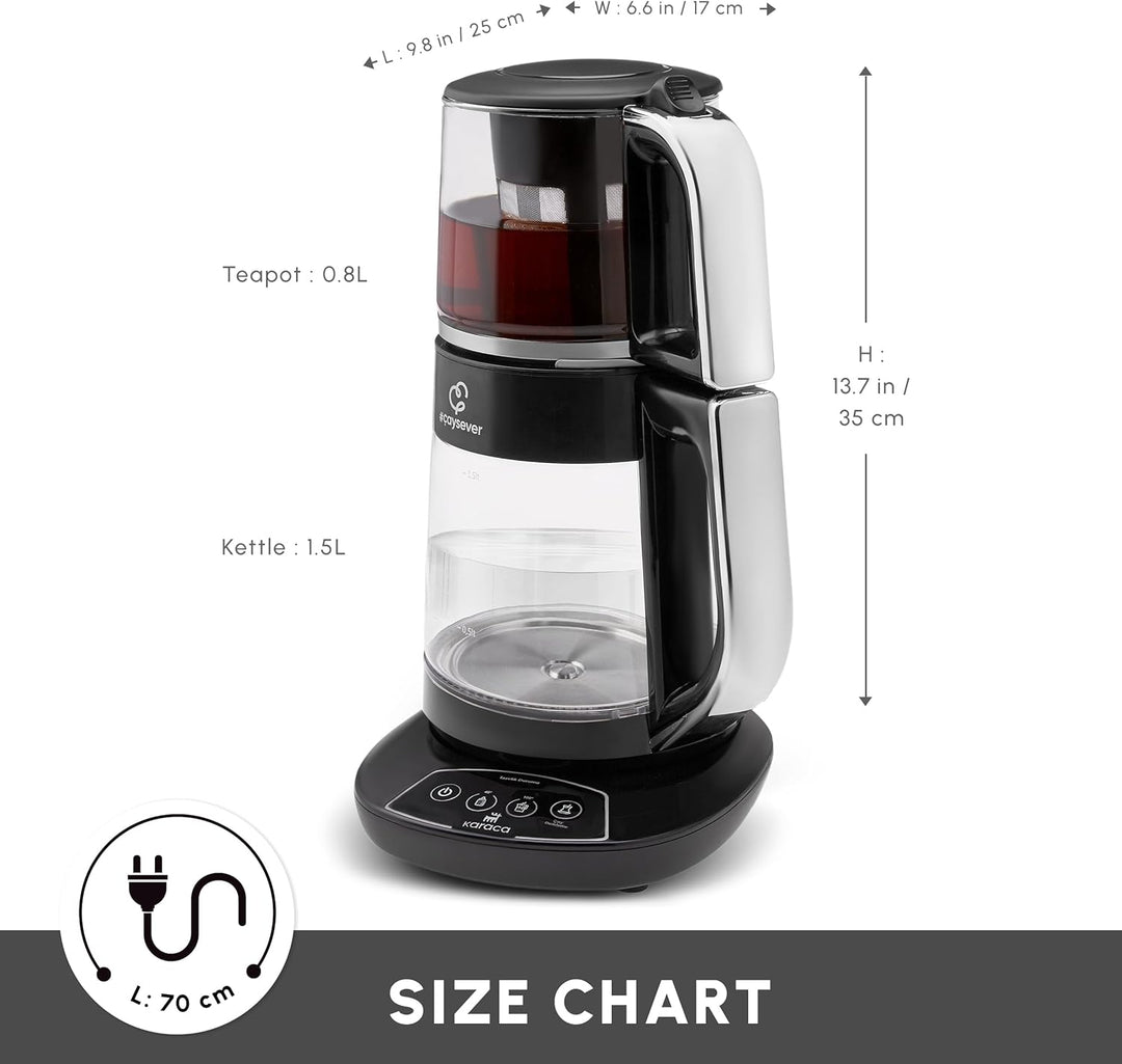 Karaca Caysever Maschine, Stahl, Chrome 1700 W, BPA-frei, 0,8 Lt Fassungsvermögen Glas-Teekanne, 1,5