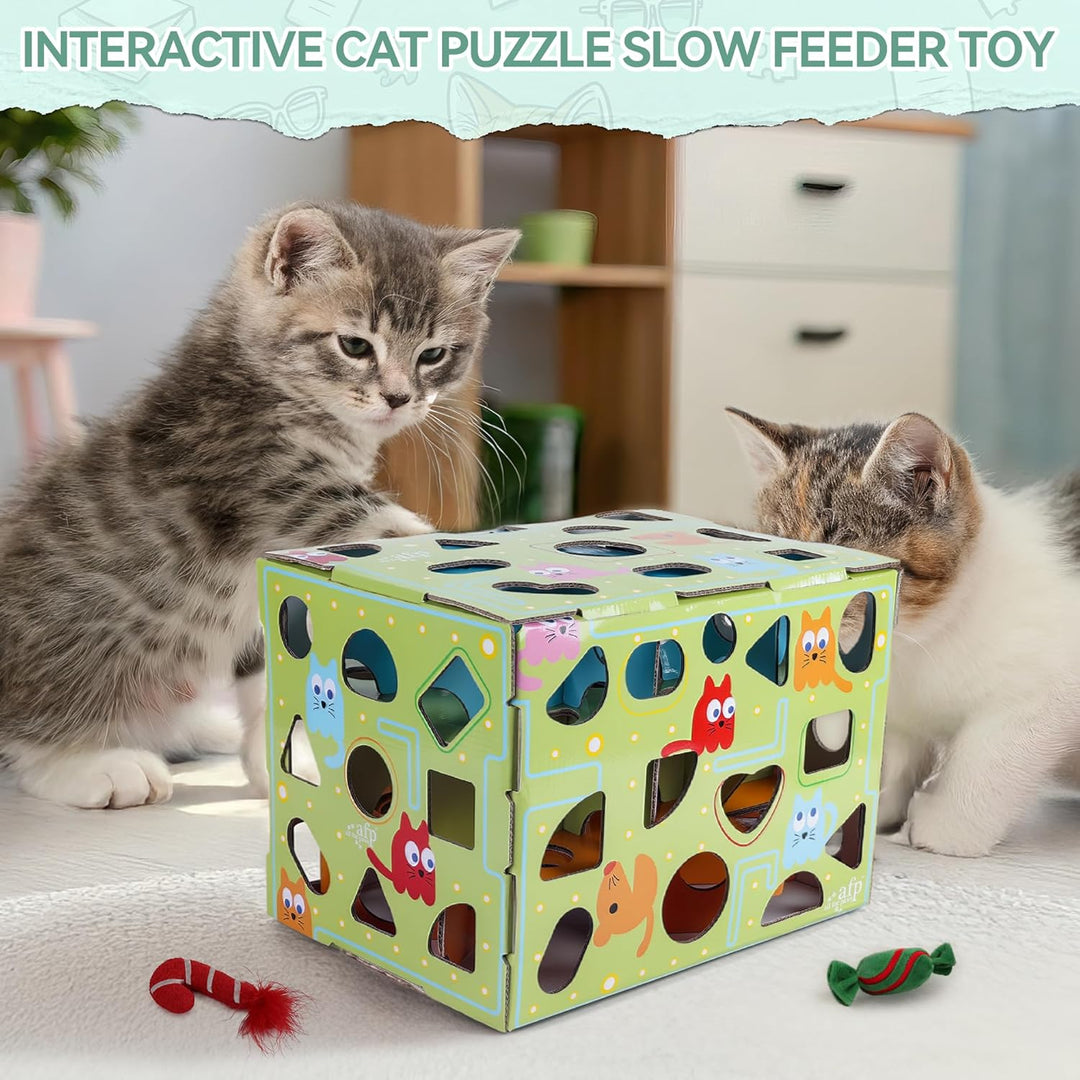 ALL FOR PAWS Katzen-Futter-Spielzeug, Interaktive Leckerli-Spielbox für Katzen, Futterlabyrinth-Box