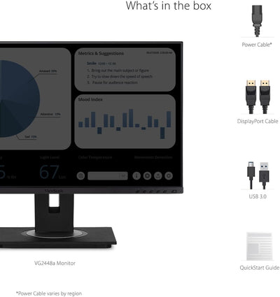 Viewsonic VG2448A-2 60,5 cm (24 Zoll) Büro Monitor (Full-HD, IPS-Panel, HDMI, DP, USB 3.0 Hub, Höhen