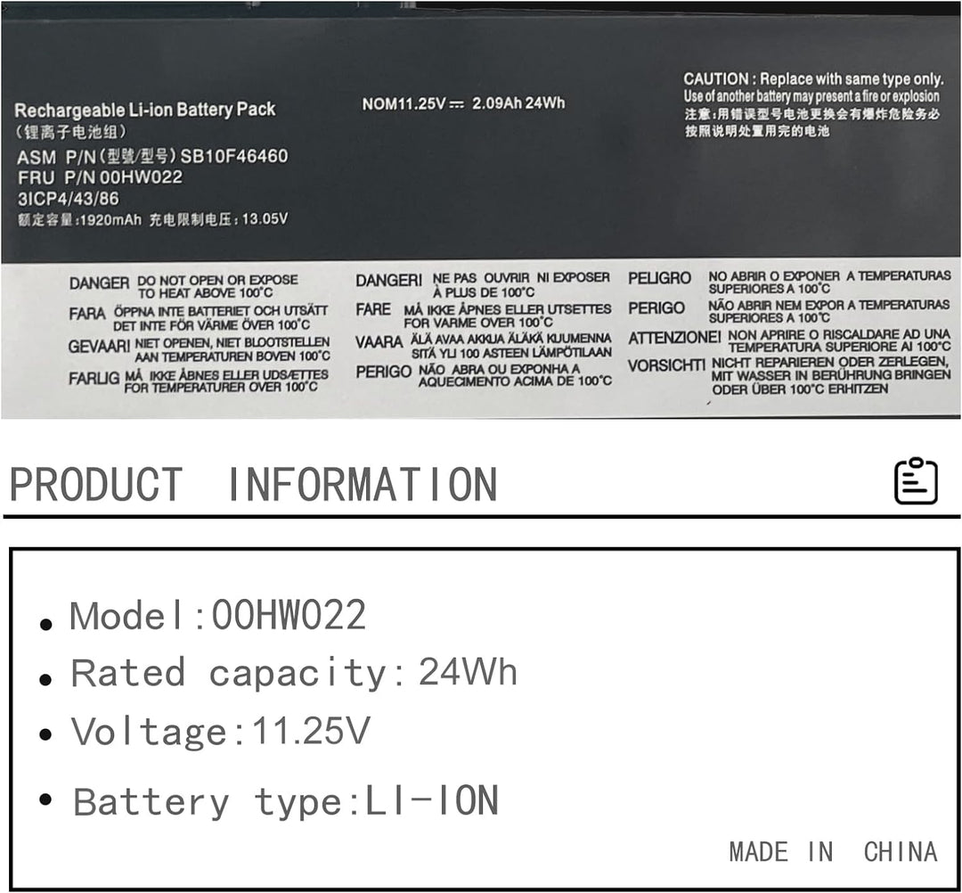 HUBEI 00HW022 SB10F46460 00HW023 SB10F46461 00HW036 SB10F46474 00HW037 SB10F46475 Laptop Batterie Er