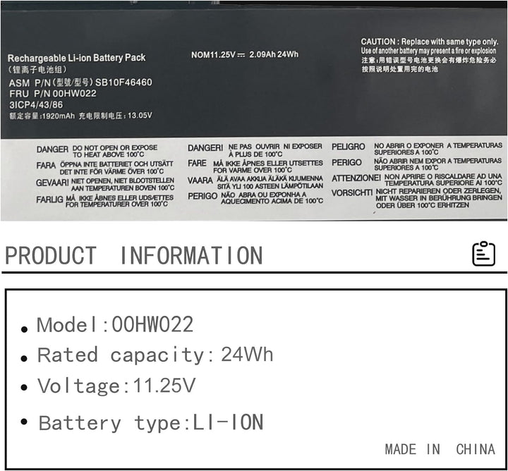 HUBEI 00HW022 SB10F46460 00HW023 SB10F46461 00HW036 SB10F46474 00HW037 SB10F46475 Laptop Batterie Er