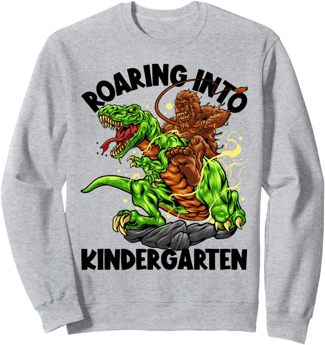 Roaring Into Kindergarten Bigfoot On Dinosaurier Back To School Sweatshirt