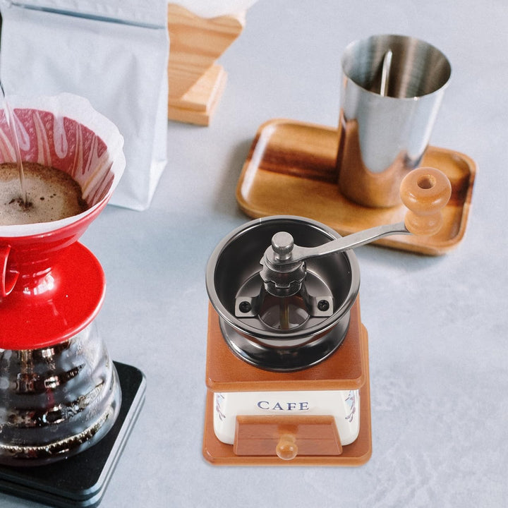 ABOOFAN Retro-Kaffeemühle, Vintage-Handkaffeemühle mit Handkurbel, Holzschublade, Espressomühle für
