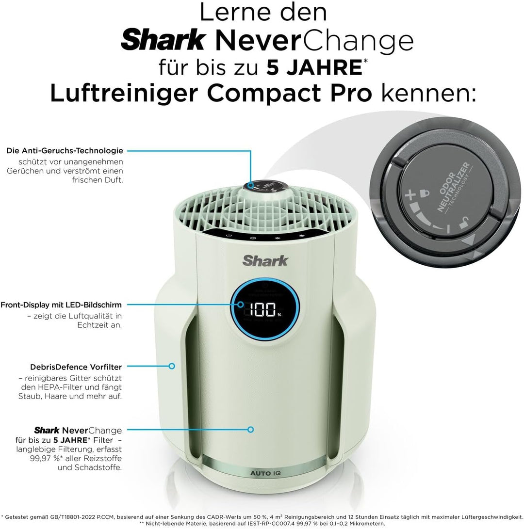 Shark NeverChange Luftreiniger für bis zu 5 Jahre, für Zuhause, Raumabdeckung 23 m2, kompakter Luftr