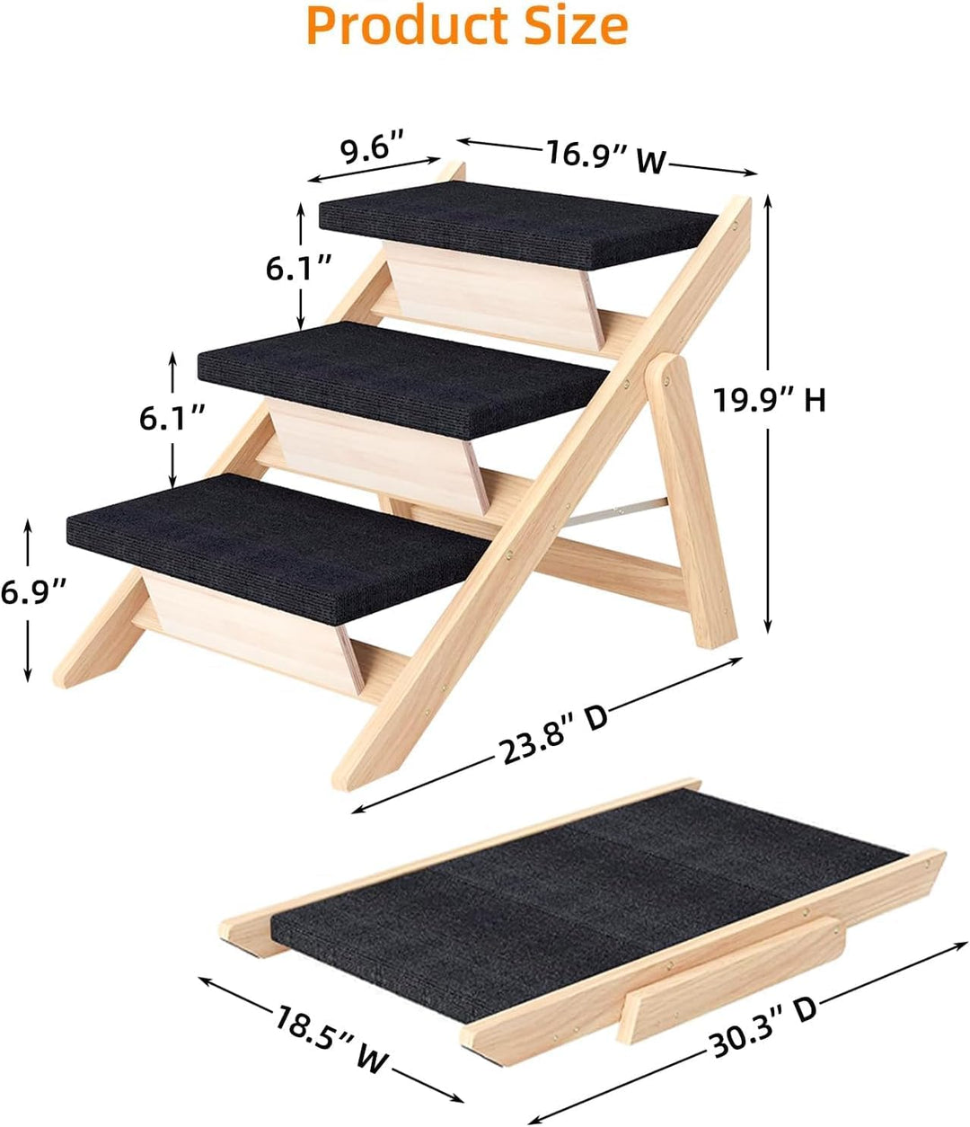 Holz-Hundetreppe & Rampe 2-in-1, Klappbar und Tragbar für Kleine und Mittelgrosse Hunde sowie Katzen