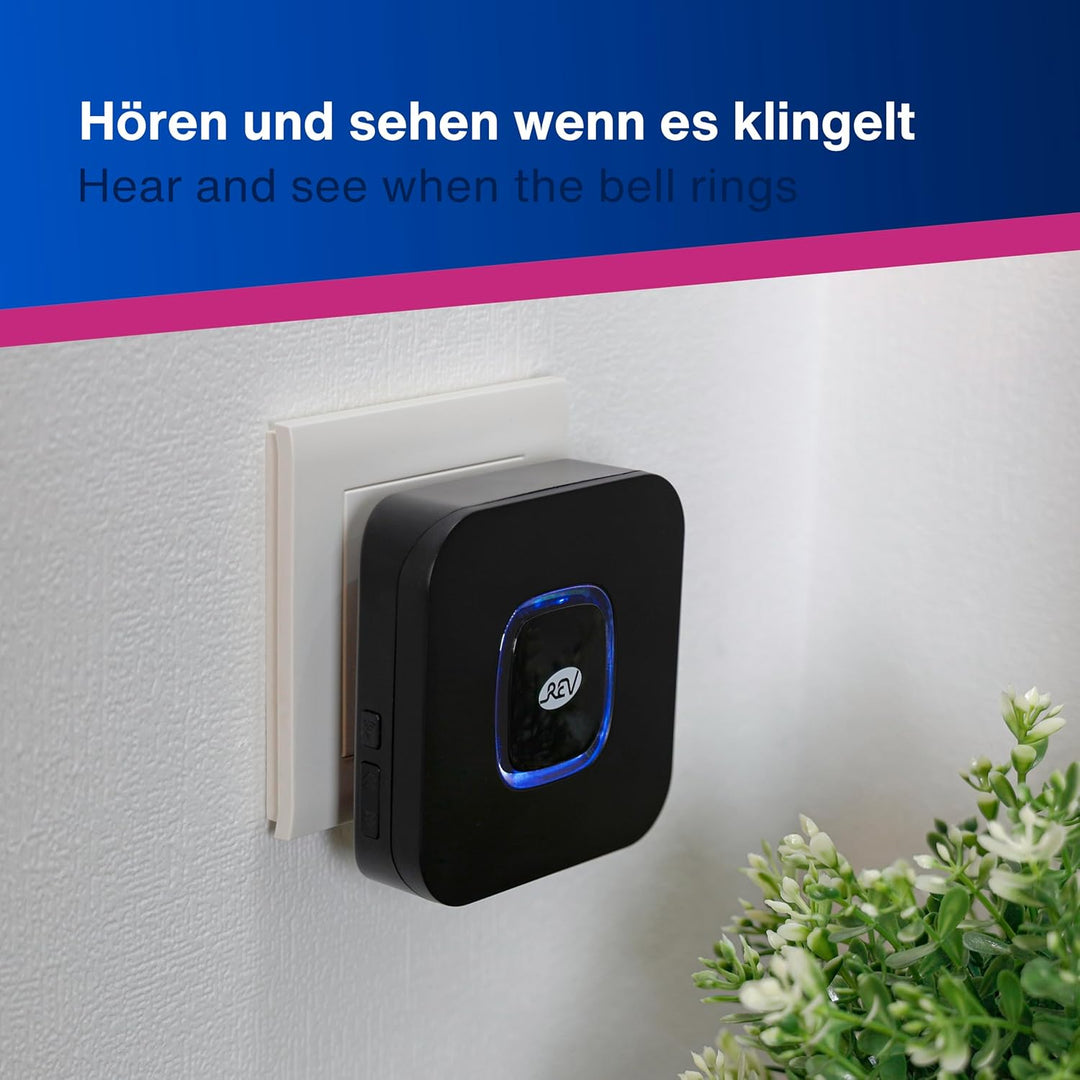 REV Funkklingel Piezo - Steckdosen Gong mit Lichtsignal, 58 Melodien, 4-Stufen Lautstärke, max. 110d