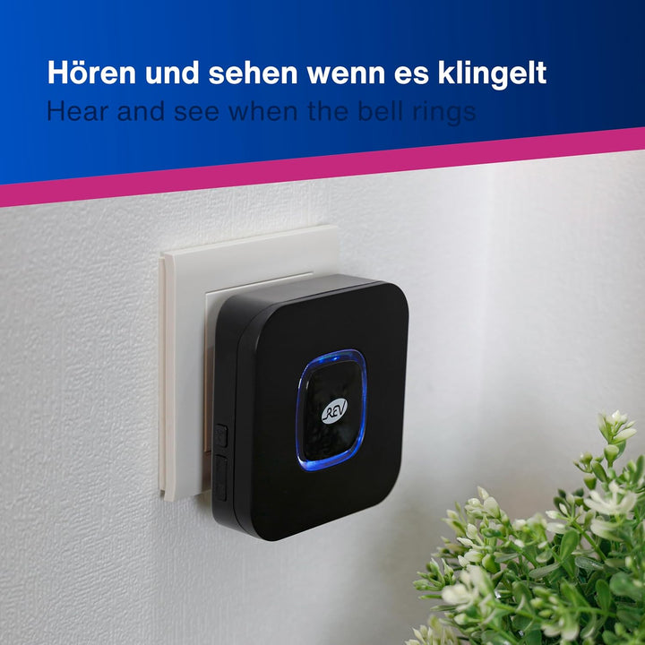 REV Funkklingel Piezo - Steckdosen Gong mit Lichtsignal, 58 Melodien, 4-Stufen Lautstärke, max. 110d