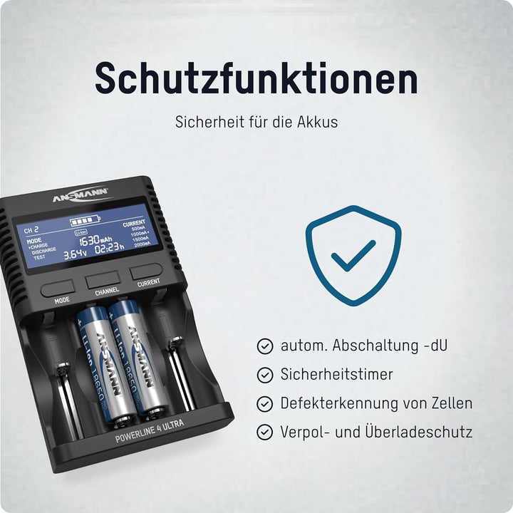 ANSMANN Akku-Ladegerät für AA/AAA/C/D NiMH Akkus & Li-Ion 18650/26650 Batterieladegerät mit 4 Ladepr