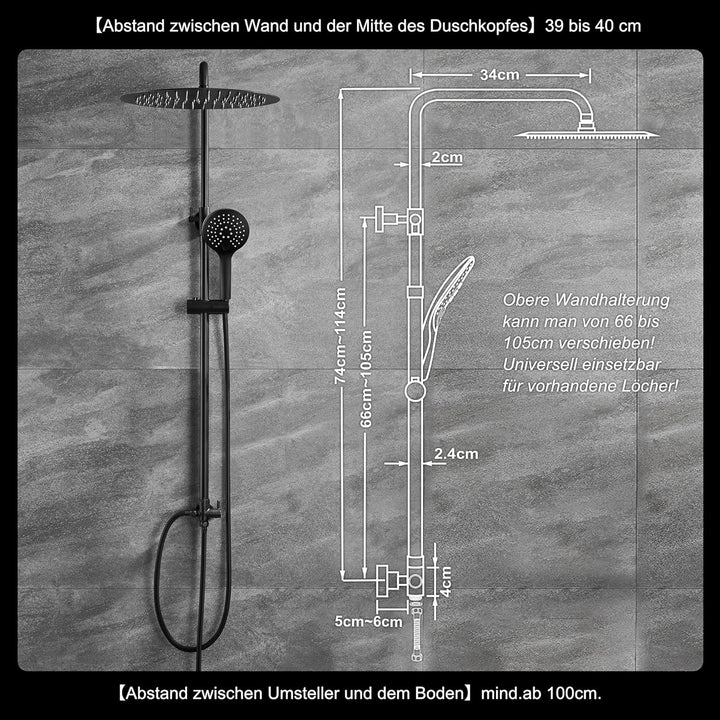 Görbach Duschset Duschsystem Überkopfbrauseset Duschstange Duschsäule ohne Duscharmatur matt schwarz