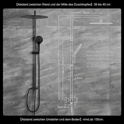 JOHO Regendusche Duschset ohne Armatur, Edelstahl Duschsystem mit Duschstange, Kopfbrause D20cm Schw