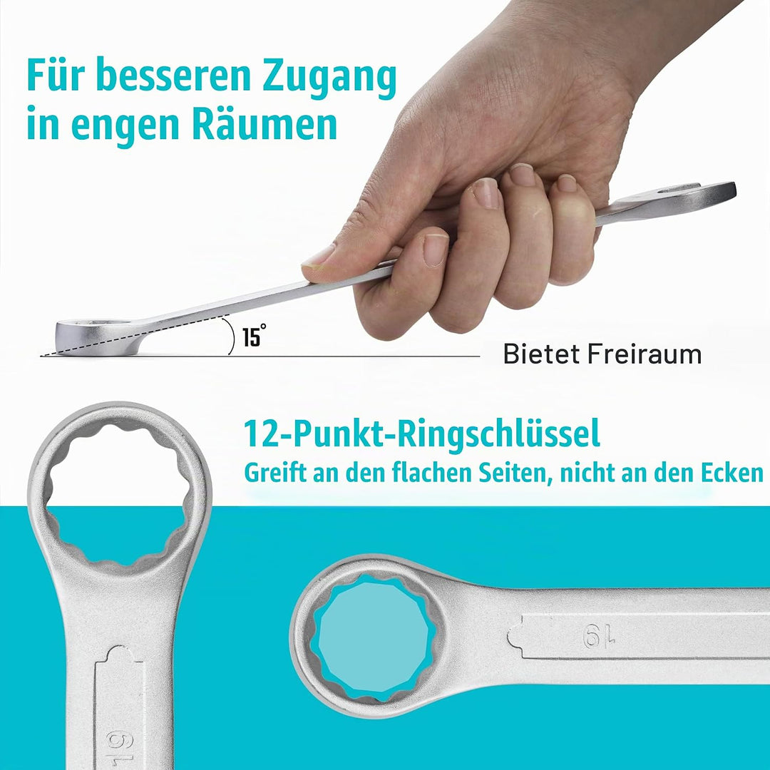 DURATECH Ringmaulschlüssel Set Gabelringschlüssel-Satz, 12-teilig Set, SW 6-22mm, DIN 3113, Chrom-Va