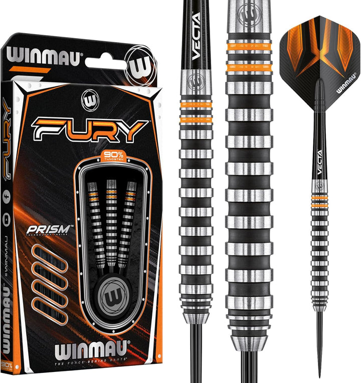 WINMAU Fury 24 Gramm Profi Wolfram Steeltip Dartpfeile Set mit Flights und Schäfte