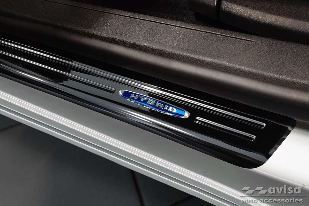 Black Inox door sill protectors compatible with Opel Grandland X 2017-2021 & Facelift 2021- 'Hybrid'