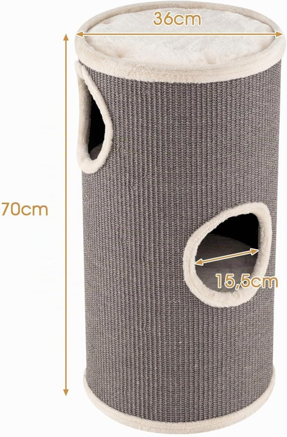 GOPLUS Kratztonne 3 Ebenen, 70 cm Katzentonne mit 3 Höhlen, Plüschbett, Liegefläche &amp; Sisal-Kratzbre