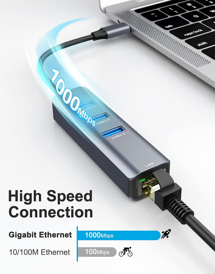 USB C auf Ethernet Adapter,ABLEWE Aluminium 4 in 1 USB C zu RJ45 1000Mbps Ethernet LAN Netzwerkadapt