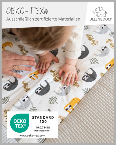 ULLENBOOM ® Baby Krabbeldecke 120x120 cm gepolstert - Grau-Faultiere (Made in EU) - Krabbeldecke für