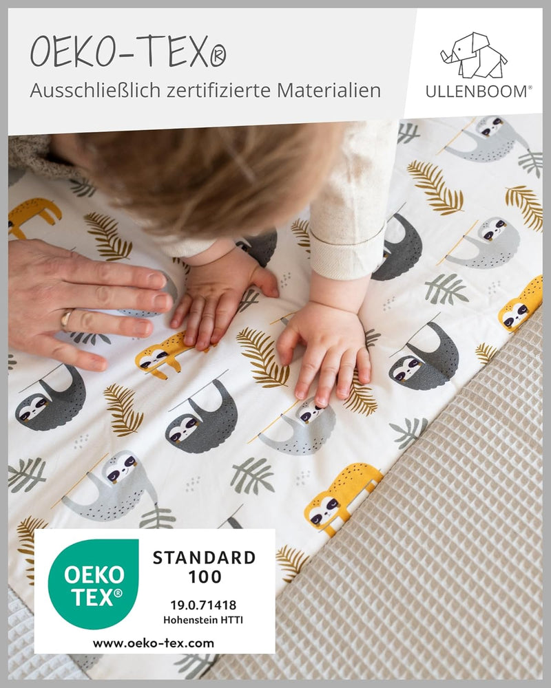 ULLENBOOM ® Baby Krabbeldecke 120x120 cm gepolstert - Grau-Faultiere (Made in EU) - Krabbeldecke für