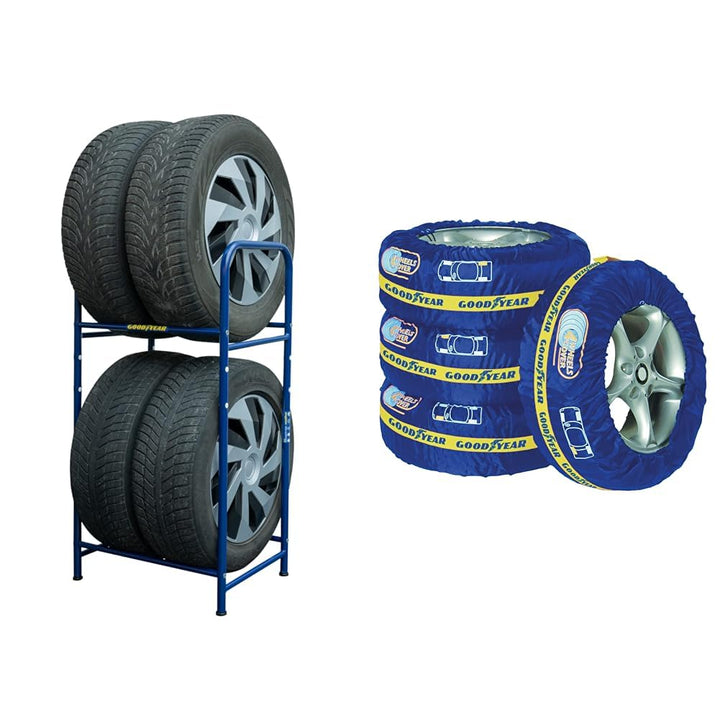 Goodyear Reifenregal für 4 Reifen, platzsparende Aufbewahrung, höhenverstellbar, 2 Ebenen, Tragkraft