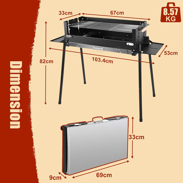 Denmay Grosser Klappgrill tragbarer Camping Grill mit Gestell, Picknickgrill inklusive Grillrost, Ho