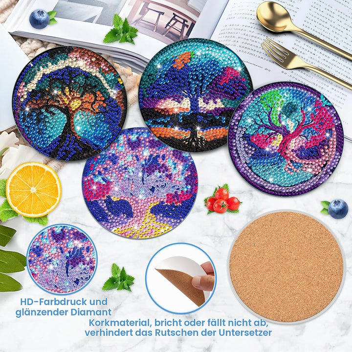 8 STK Diamond Painting Untersetzer mit Halter, Diamond Painting Tree of Life, Diamant Painting Bilde