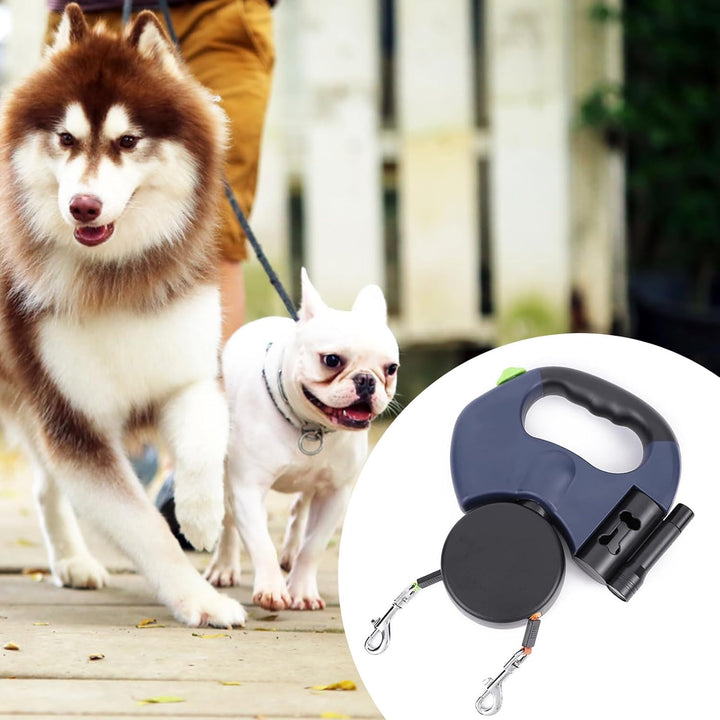 Doppelte Einziehbare Hundeleine für 2 Hunde mit Licht, 3m, Bequemer Griff und Ausziehbar Blau, Blau