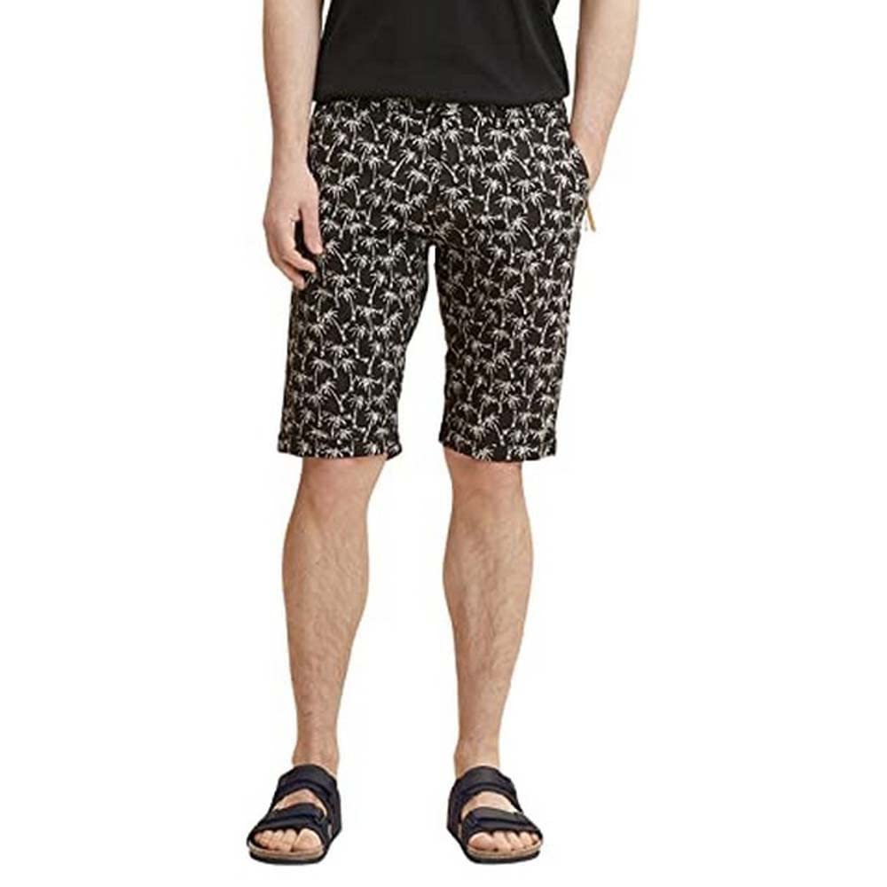 TOM TAILOR Herren Regular Slim Chino Bermuda Shorts 33 29706 - Black Big Palm Design, 33 29706 - Bla