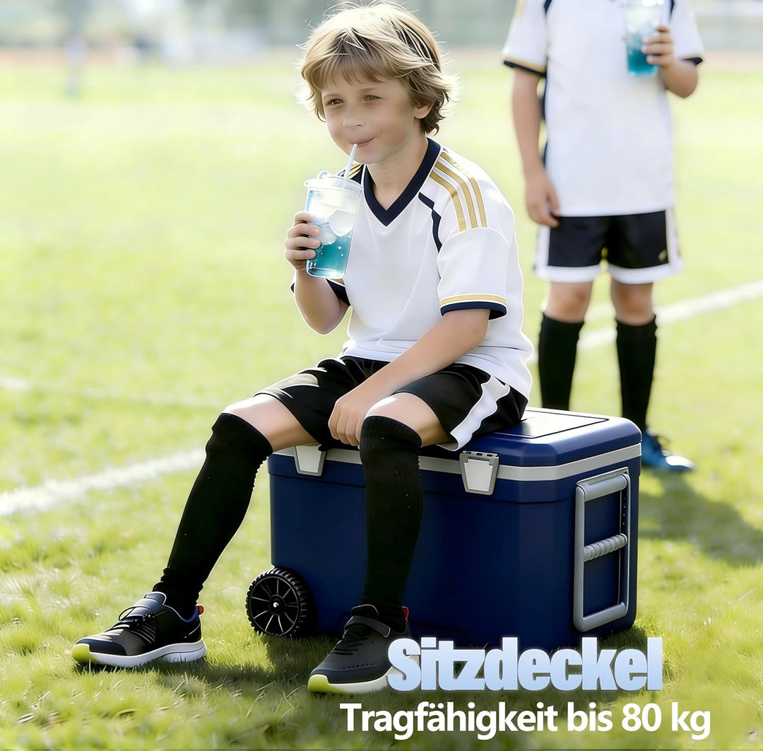 WISD 45L Kühlbox mit Rollen und Griff – Grosse Camping Kühlbox mit Metallverschlüssen & Ablaufstopfe