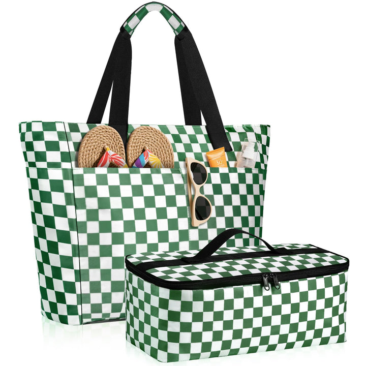 ISEYOU Strandtasche XXL Familie mit Kühltasche, Gross Strandtasche mit Reissverschluss Wasserdicht S
