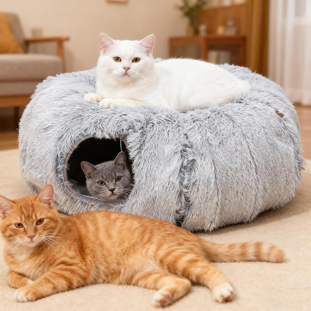 Katzentunnel Grosse, Katzenspielzeug mit Plüsch Katze Bett Katzentunnel mit Ball für Indoor Katzen,