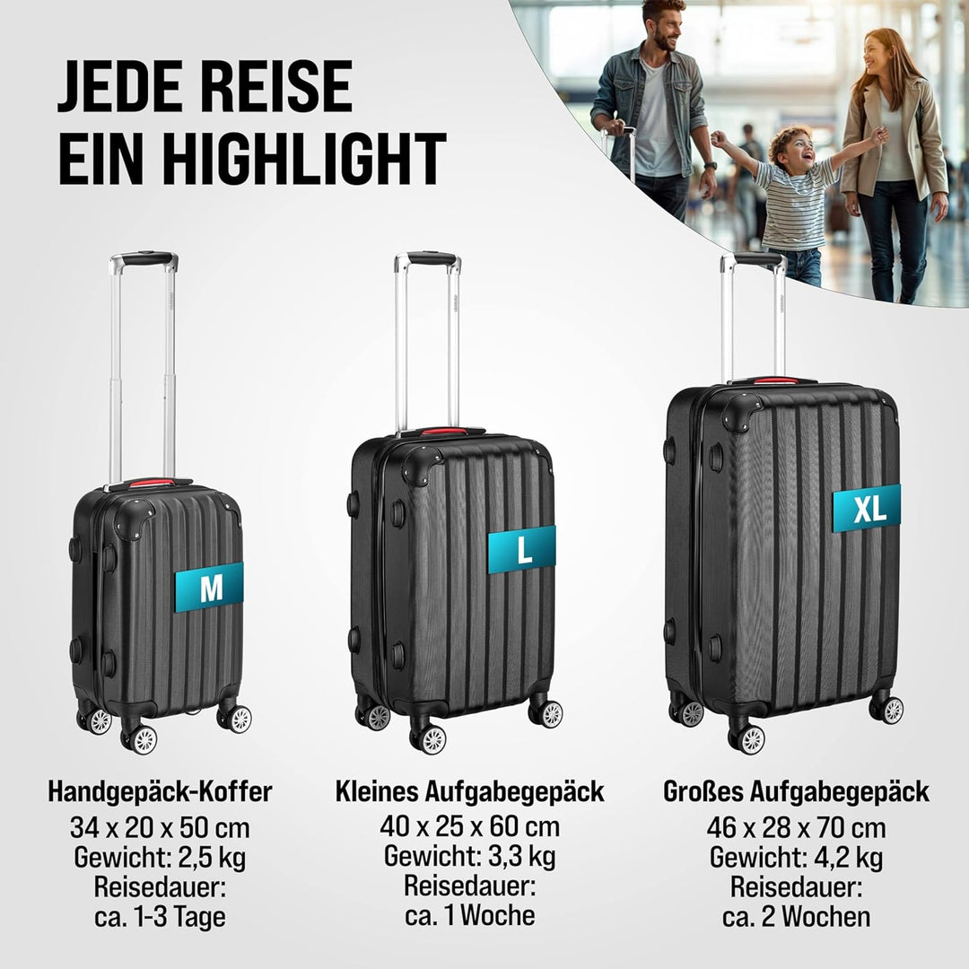 MONZANA® 3tlg. Kofferset Schloss Organizer Kofferwaage Gurt Gel-Griffe Zwillingsrollen Standfüsse Tr