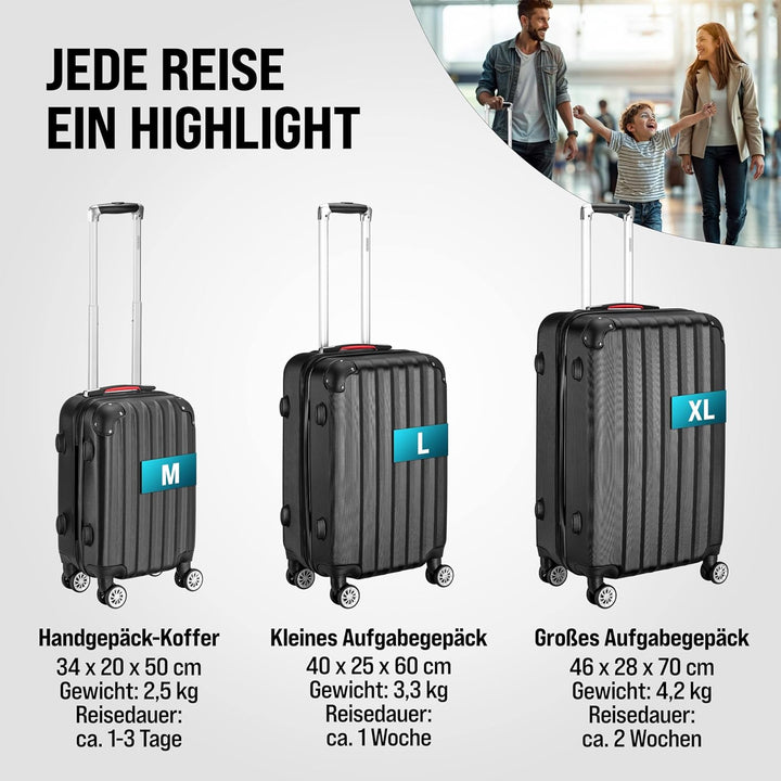 MONZANA® 3tlg. Kofferset Schloss Organizer Kofferwaage Gurt Gel-Griffe Zwillingsrollen Standfüsse Tr