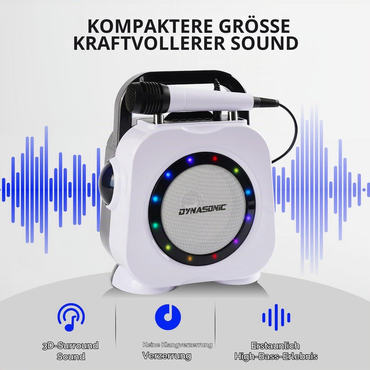 DYNASONISCH. Kabelloser Bluetooth-Lautsprecher mit LED-Leuchten. Tragbare Karaokemaschine mit Zwei M