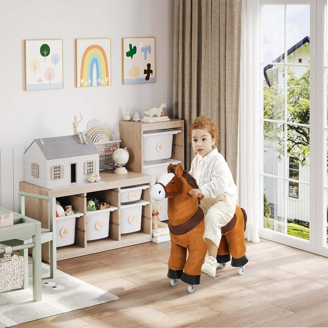 WOLTU Stehpferd auf Rollen, Reitpferd mit Klangfunktion für Kinder ab 4 Jahren, Plüschpferd zum Sitz
